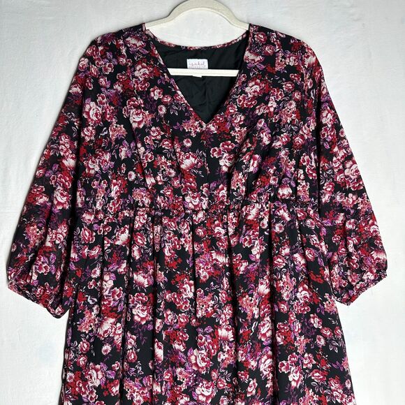 Isabel Maternity Maxi Tiered Dress Red Purple Floral Long Sleeve Size XL - Picture 3 of 13